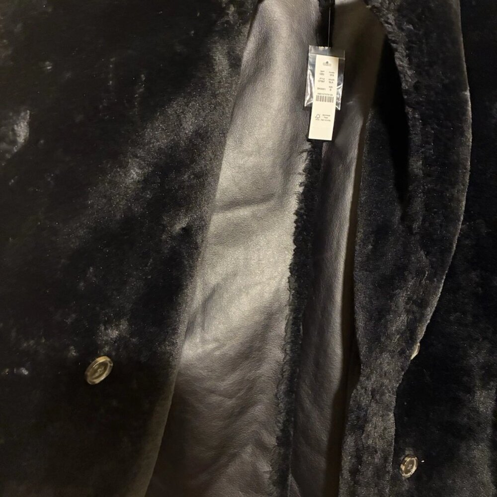 NWTs J Crew Faux Fur Peacoat Black Sz S Fuzzy Double Breasted Coat Oversized - Picture 3 of 7